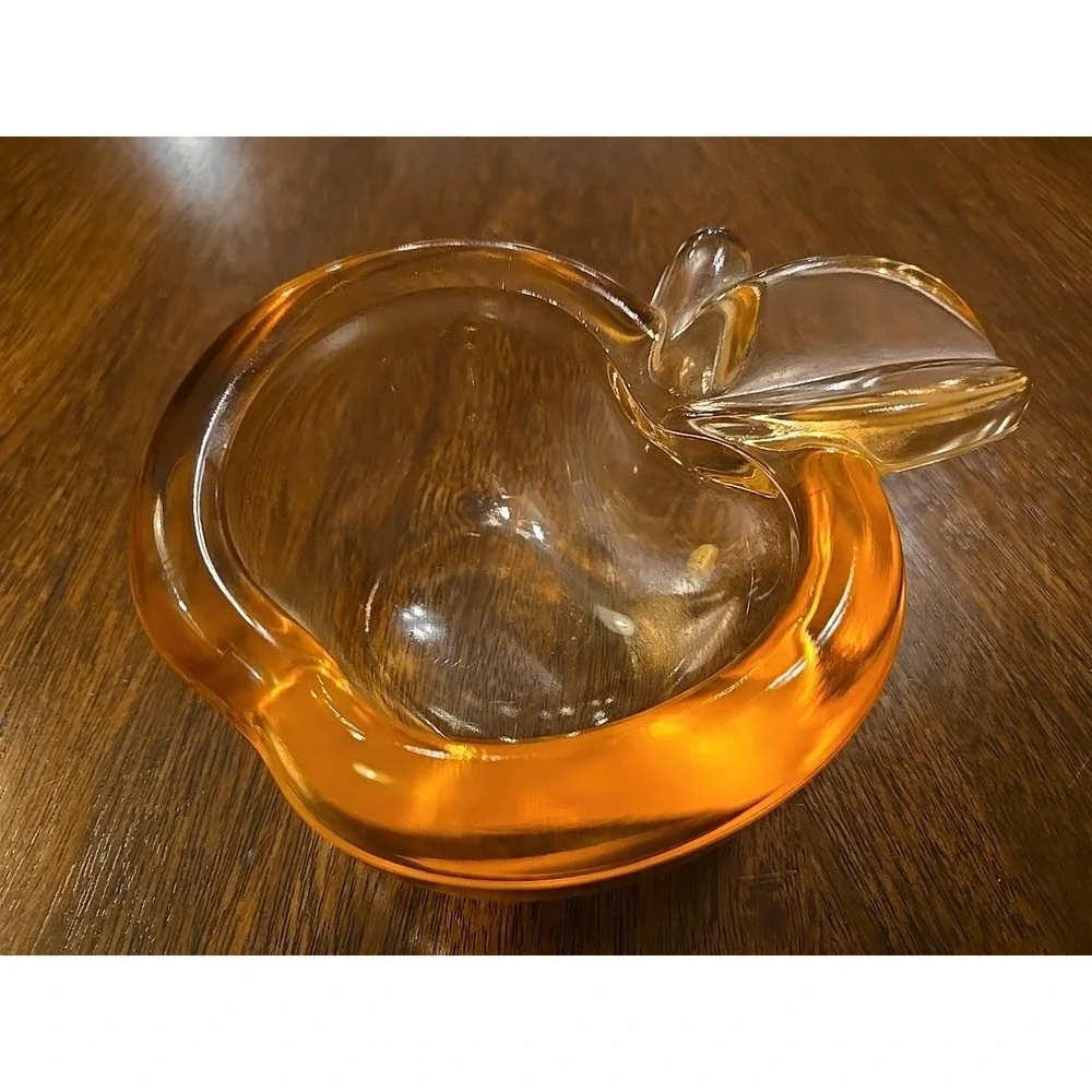 Vtg Pink Art Glass APPLE or Peach Trinket Dish Cigar Ashtray Paper Weight 5x3.5